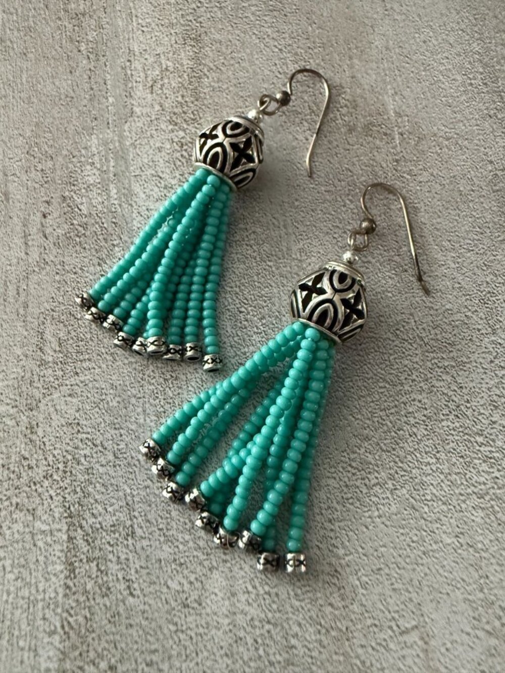 Brighton Boho Roots Retired Filigree Czech Beaded Tassel Earrings Silver Plated